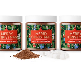 Christmas Hot Cocoa Jars SET - Holiday Favors BULK - Employee Christmas Favor - Co-Worker Christmas Hot Chocolate Jars - Hot Chocolate Mix