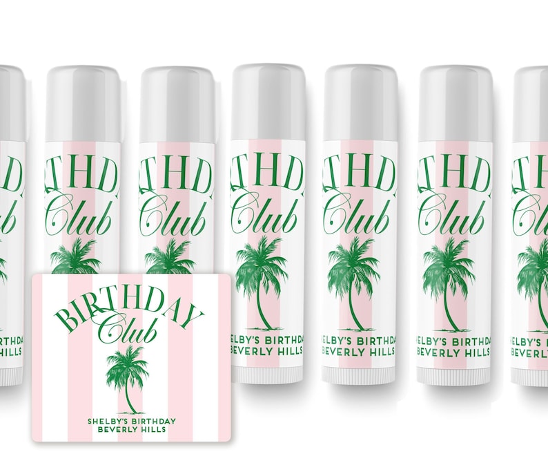 Birthday Club Lip Balm - Beach Birthday Favors - Birthday Club - Custom Lip Balms SET - Champagne Coupe - Palm image 11