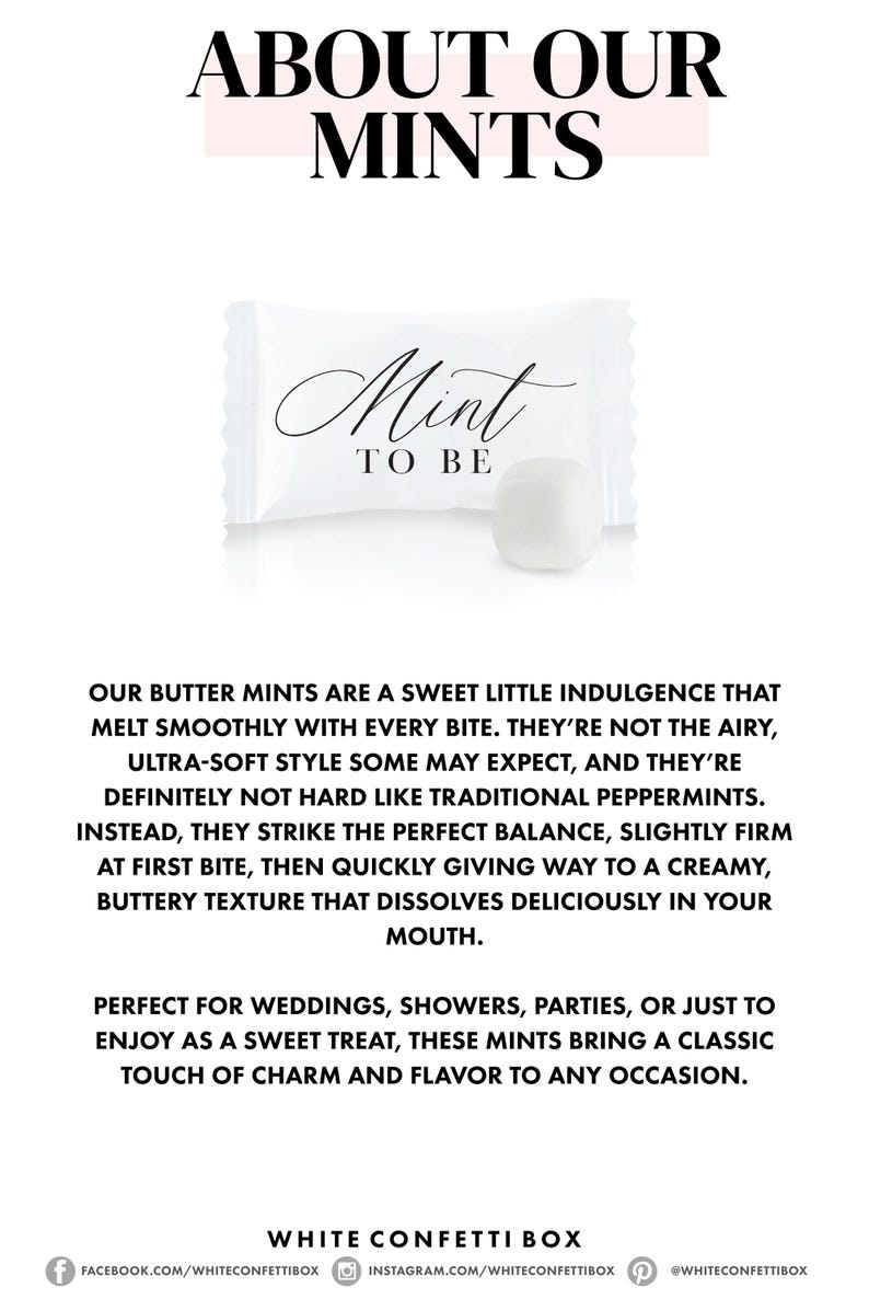 Mint To Be White Mints BULK SETS - White Buttermints - Affordable Wedding Favor - Individually Wrapped Wedding Candy - Wedding Mint image 2