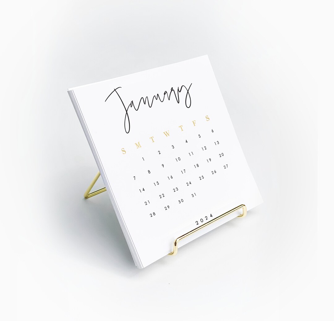 2024 Minimalist Desk Calendar Desk Calendar Set Calendar Gold Stand ...