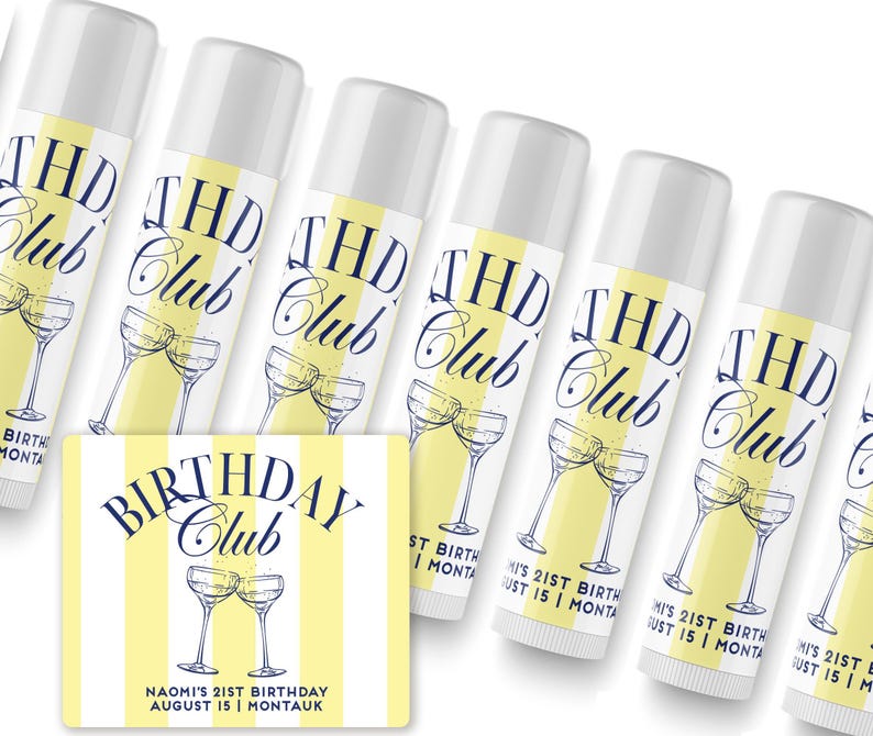 Birthday Club Lip Balm - Beach Birthday Favors - Birthday Club - Custom Lip Balms SET - Champagne Coupe - Palm image 7