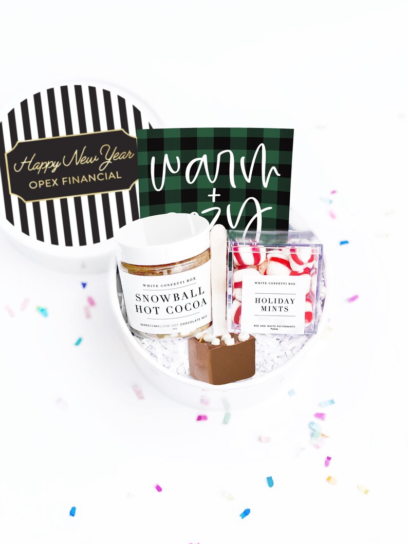 Hot Chocolate Gift Set - Corporate Gift Idea - New Year Gift Set - Gifts under 25 - Winter Gift Idea - Personalized Holiday Gift Basket New Year-Stripe-Blac