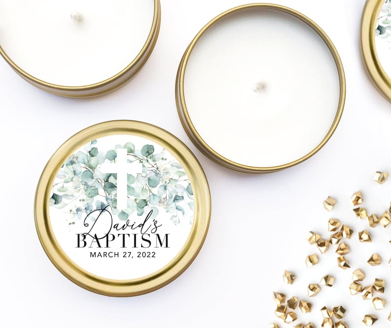 Confirmation Candle Favors - First Communion Favors for Guests - Christian Candle - BULK Candle Favors - Baptism Keepsake Gold Candle Tin bild 5