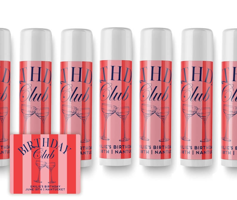 Birthday Club Lip Balm - Beach Birthday Favors - Birthday Club - Custom Lip Balms SET - Champagne Coupe - Palm image 12