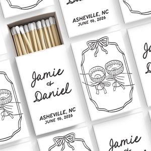 Hand Drawn Toast Wedding Matches - Wedding Calligraphy - Personalized Reception Favor - SET OF 50 Matches - Personalized - Coupes and Bow