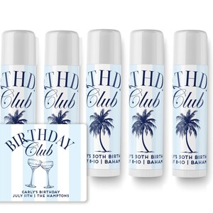 Birthday Club Lip Balm - Beach Birthday Favors - Birthday Club - Custom Lip Balms SET - Champagne Coupe - Palm image 6