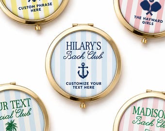 Personalized Bachelorette Party Compact Mirror - Social Club Gold Mirror - Custom Text and Icon - Bridesmaid Gift - Wedding Party Favor