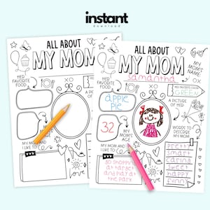 Fête des mères - Coloriage imprimable - Tout sur ma mère - TÉLÉCHARGEMENT IMMÉDIAT - page à colorier vierge pour maman - cadeau enfant pour maman