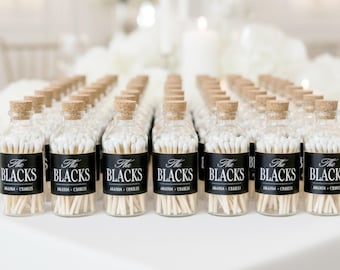 Club Aesthetic Wedding Glass Match Jars – Strike Matches in Bottles – Personalized Match Favor for Engagement of Guests - Match Favor Bottle