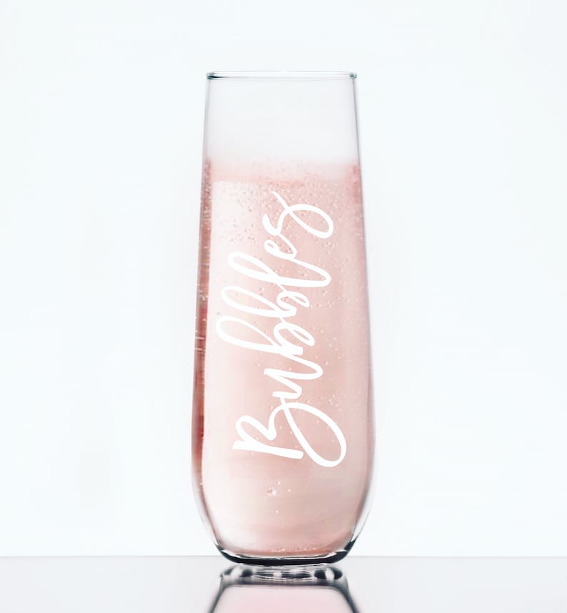 Wedding Party Gift Bubbles Stemless Champagne Flute- Party Flute- Bridesmaid Gift Bridal Shower Flute Bachelorette party flute