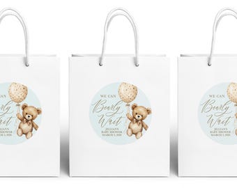 We Can Bearly Wait Favor Gift Bags - SET OF 10 - Teddy Bear Baby Shower Favor Bags - Baby Sprinkle Favor Bags - Bearly Wait Favors Ideas