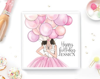 Birthday Gift Box - Happy Birthday Gift Box - Birthday box for Her - Birthday Balloons Box - Illustration Artwork Gift - White Confetti Box