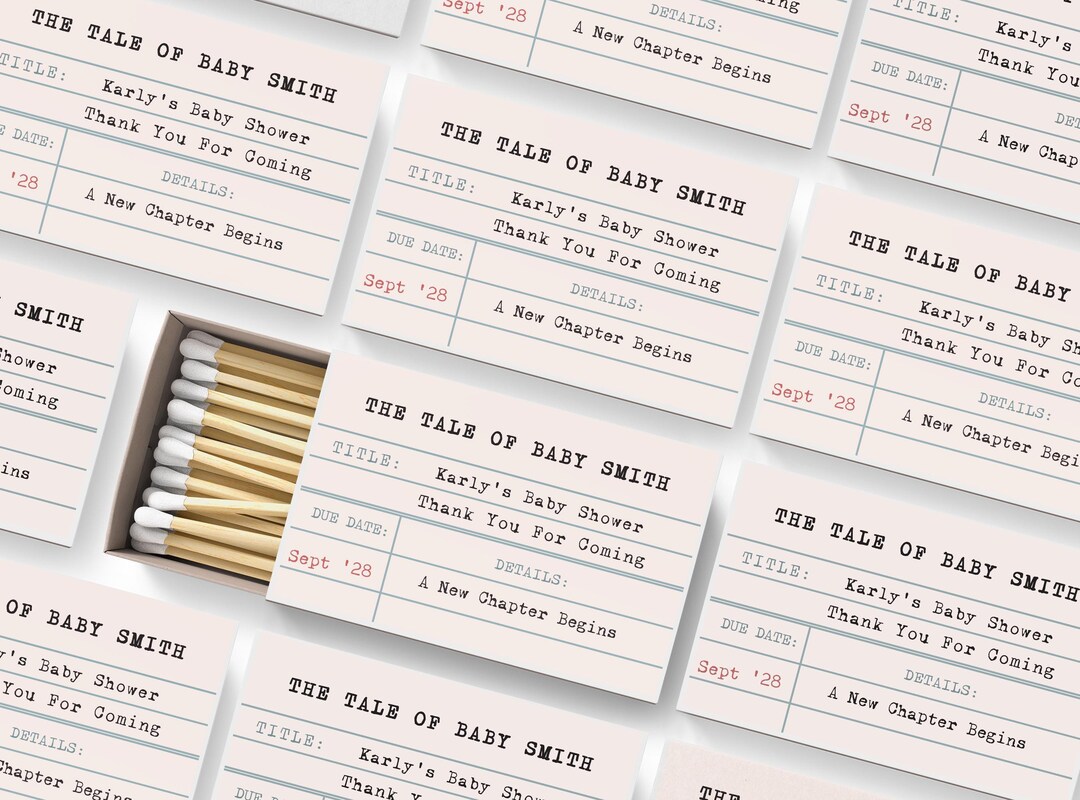 Library Card Matchbox Favors - Custom Baby Shower - Sets of 50 - Etsy