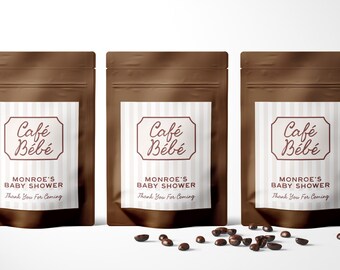 Sacs de cadeaux pour baby shower Cafe Bebe | Pochette cadeau pour le café | Thème Baby is Brewing | Cadeaux de naissance personnalisés | Faveurs de café rustiques