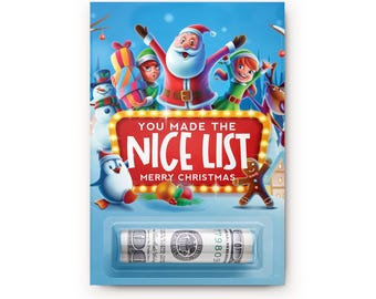 Christmas Money Holder - Santa Nice List Cash Gift Holder - Merry Christmas Money Card - Money Stocking Stuffer - Holiday Cash Gift Idea