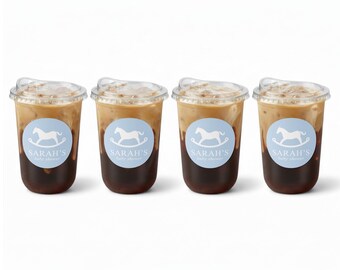 Elegant Baby Shower Clear Cups + Labels - Rocking Horse Baby Shower - Plaid Baby Shower - Gender Neutral Themed Baby Shower