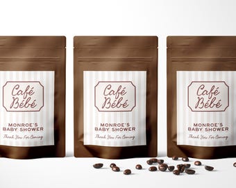 Cafe Bebe Baby Shower Favor Bags | Coffee Favor Pouch | Baby Is Brewing Theme | Personalized Baby Shower Favors | Rustic Coffee Favors