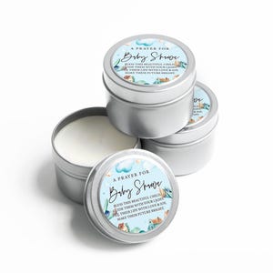 Prayer Candle Favors - New Baby Prayer Candle - Shower Gift for Guests - Custom Baby Shower Favor - BULK Candle Favor - Silver Candle Tins