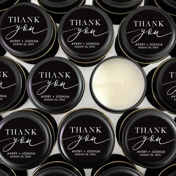 BULK Wedding Favors for Guests - Black Candle Favors BULK - Thank You Custom Candle Favor - Bridal Shower Favors BULK - Formal Wedding Favor