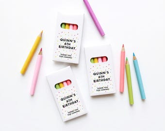 Personalized Colored Pencil Party Favors - Kids Birthday Party Favor - Custom Mini Coloring Pencil Set - Art Party Favor - Pastel Neon