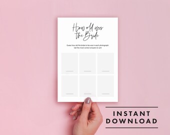 Bridal Party Game Idea Instant Download - How Old Was The Bride Game - DIGITAL DOWNLOAD - Minimalist Bridal Shower Game - Bridal Lunch Game