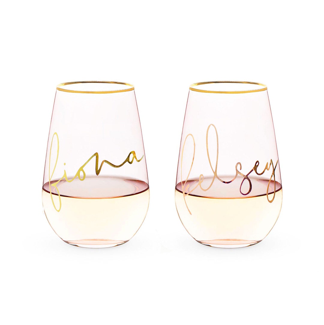 Custom Wine Glass Rose Gold Crystal Stemless Wine Glass Custom Wine