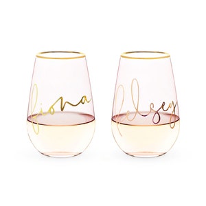 Custom Wine Glass - Rose Gold Crystal Stemless Wine Glass - Custom Wine Glass with Name - Personalized Wine Glasses - Bridal Party Champagne