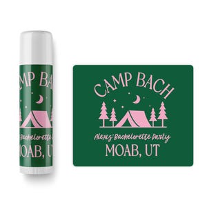 Camp Bach Lip Balms - Custom Bachelorette Favors - Bachelorette Favors - Custom Lip Balms - SET - Personalized Bachelorette Gifts Green & Pink