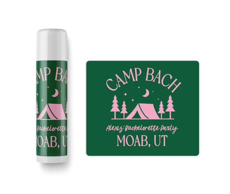 Camp Bach Lip Balms - Custom Bachelorette Favors - Bachelorette Favors - Custom Lip Balms - SET - Personalized Bachelorette Gifts Green & Pink