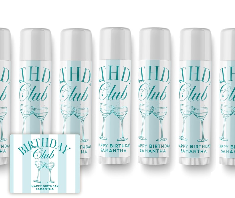 Birthday Club Lip Balm - Beach Birthday Favors - Birthday Club - Custom Lip Balms SET - Champagne Coupe - Palm image 9