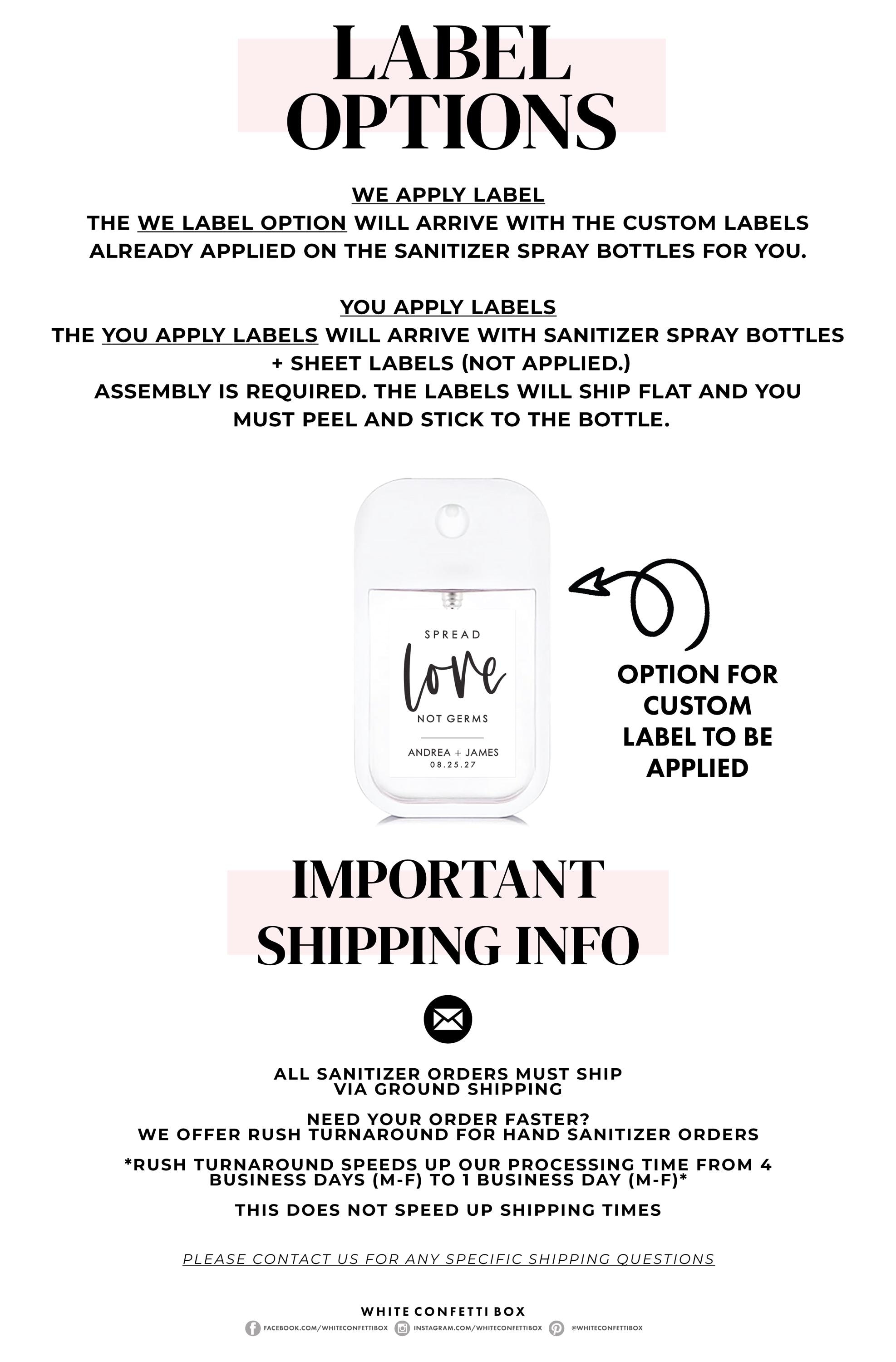 BULK Hochzeitsgeschenk Handdesinfektionsmittel - Spread Love Not Germs - Trendy und personalisiertes Duschgeschenk - Partygeschenke - Flasche im Kartenstil