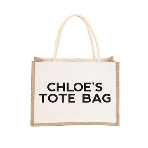 Personalized Burlap Bags - Beach Tote Bag - Bridesmaid Tote Bag - Medium Jute + Burlap Tote - Name Tote Bags - Custom Tote Bag