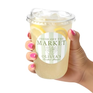 Fresh Off the Market Coffee Themed Shower - Clear Plastic Cups with Labels – Bridal Shower Favors – Farmers Market Theme Wedding Shower image 1