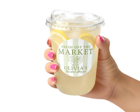 Fresh Off the Market  Coffee Themed Shower - Clear Plastic Cups with Labels – Bridal Shower Favors – Farmers Market Theme Wedding Shower