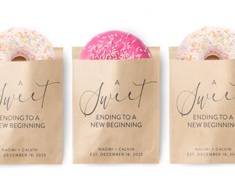 Reception Favor Bag - A Sweet Ending to a New Beginning Favor Bags - Cookie Bag - Personalized Wedding Favor Bag - Donut Bag -
