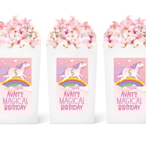 Unicorn Popcorn Favor Box - Birthday Party Treat Boxes - Birthday Unicorn Popcorn - Popcorn Treat Box - Personalized Party Favor - Set of 8