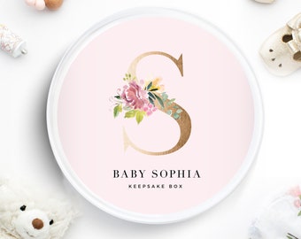 Baby Girl Keepsake Box - Custom Gift Box - Round White Box - Custom Baby Gift Box - Memory Gift Box - Custom Design Gift Box - Baby Firsts