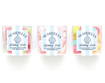 Seashells & Wedding Bells Beach Wedding Favors - Clear Cube SET - Shell Favors - Reception Favors - Beach Themed - Candy Bar Favors
