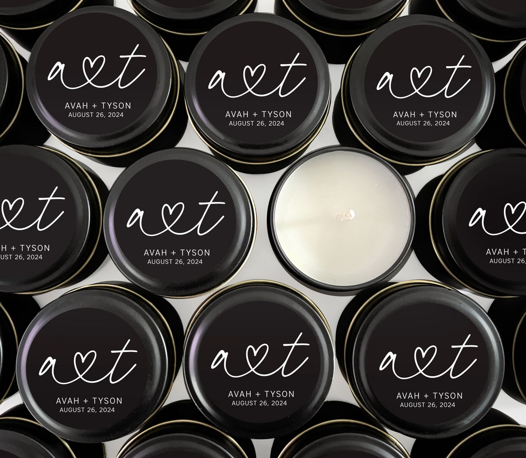 Bulk Wedding Candle Favors for Guests - Black Tin Candles - Custom ...