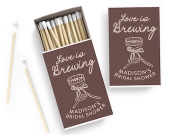 Love is Brewing Bridal Shower Matches - SET OF 50 - Hand Drawn Espresso Martini and Bow - Custom Matches - Personalized Matchbooks - Coffee