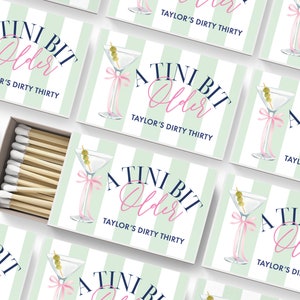 A Tini Bit Older Birthday Matches - Party Favors - Martini Birthday Party Favors - Martini Glass with Bow - Custom Matchbook SET OF 50