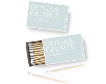 Cerillas de boda - Juego de 50 - Cajas de cerillas personalizadas - Recuerdos de boda personalizados - Recuerdos de baby shower personalizados - Recuerdos de fiesta de compromiso