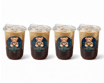 Elegant Teddy Bear Baby Shower Clear Cups + Labels - Preppy Plaid Baby Shower Favor - Teddy Bear Shower Favor - Navy Plaid Baby Shower Favor