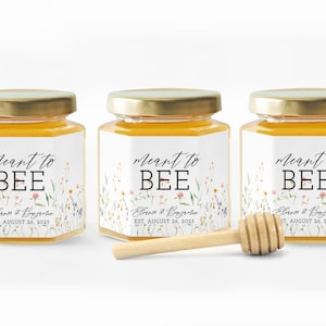 Meant to Bee - BULK Honey Wedding Favors - Wedding Shower Favors for Guests - Honey Pot - Floral Wildflowers - Mini Honey Jar with Dipper