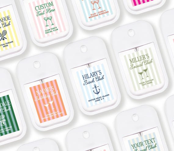 Social Club Party - Birthday Bachelorette Hand Sanitizer - Fully Customizable Labels - Girls Weekend - Card Style Hand Sanitizer Favors