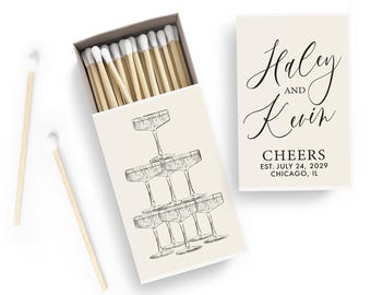 Personalized Matches SET OF 50 - Wedding Favors - Champagne Tower - Reception Favors - Bridal Shower - Engagement - Custom Party Favors