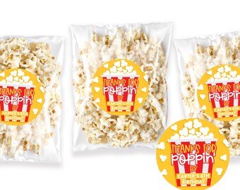 Birthday Popcorn Stickers - Kids Birthday Stickers - Birthday Favor Stickers - Fun Birthday Favors -  Poppin' Birthday -