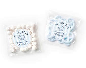 Seashells & Wedding Bells Bachelorette SET - Coastal Bachelorette Labels - Girls Weekend Stickers - Affordable Bachelorette Favors