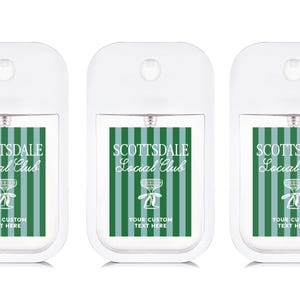 Three identical white spray bottles with green and white labels that say "SCOTTSDALE Local Club" and "YOUR CUSTOM TEXT HERE".