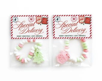 BULK Kids Holiday Party Favors - Custom Christmas Tags - Holiday Class Gift Idea - Kids Christmas Party Treat - Stocking Stuffer